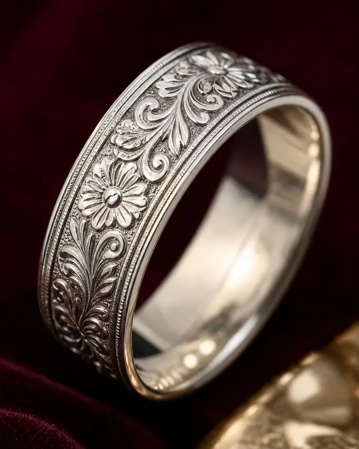 Detail ukiran halus pada cincin perak